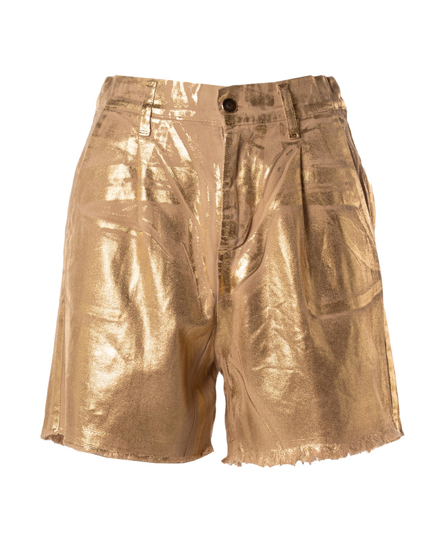 short denim laminato colore beige oro made in italy