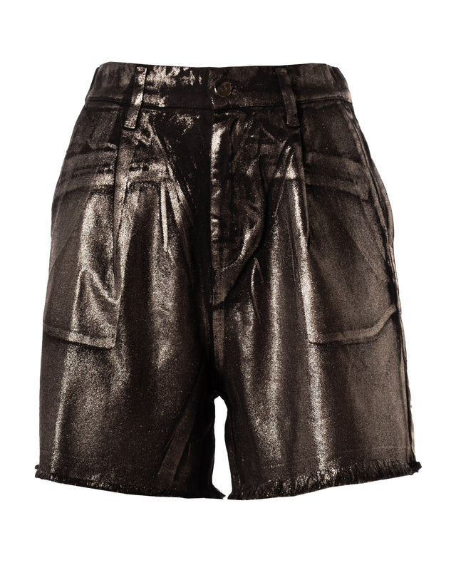 short denim laminato colore piombo made in italy