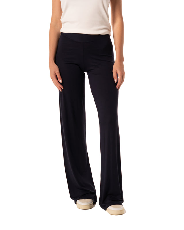 pantalone viscosa fluido con elastico dietro colore blu