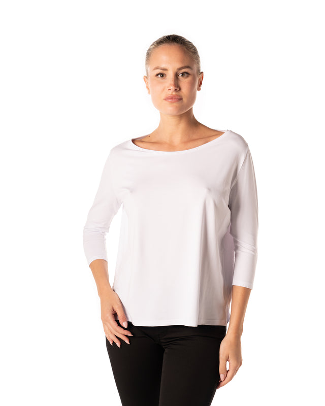 t-shirt scollo barca maniche 3/4 colore bianco