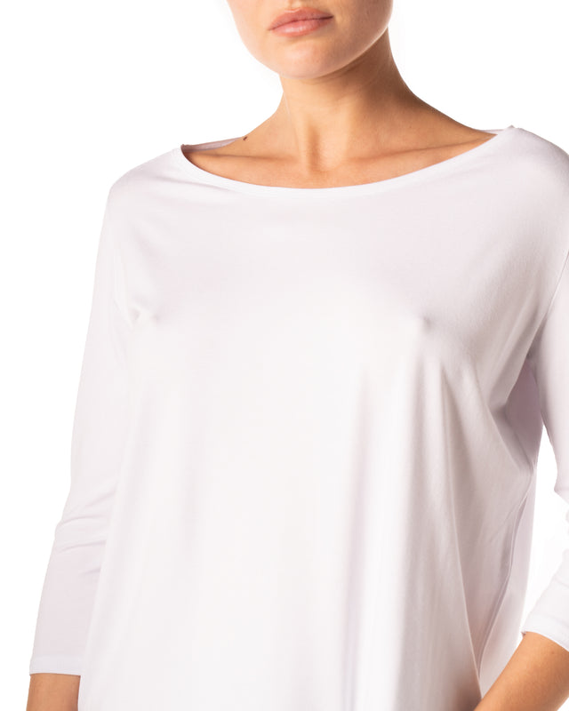 t-shirt scollo barca maniche 3/4 colore bianco