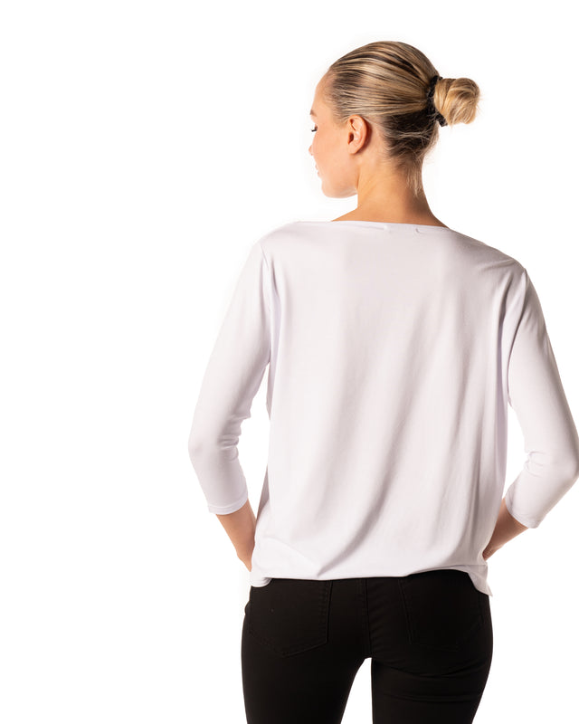 t-shirt scollo barca maniche 3/4 colore bianco