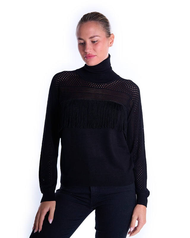 MAGLIA DOLCEVITA TRAFORATA FRANGE