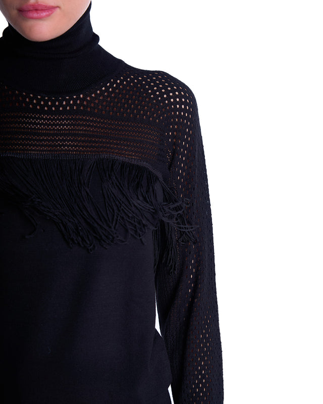 MAGLIA DOLCEVITA TRAFORATA FRANGE