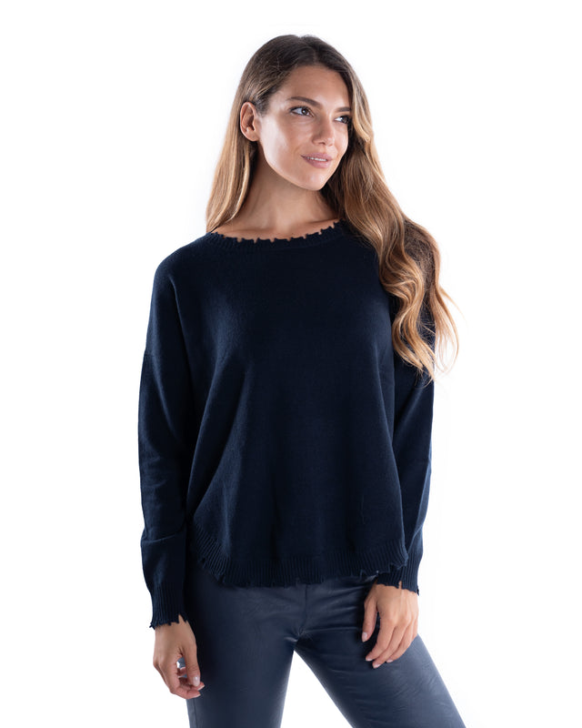 MAGLIA GIROCOLLO CON ROTTURE CASHMERE
