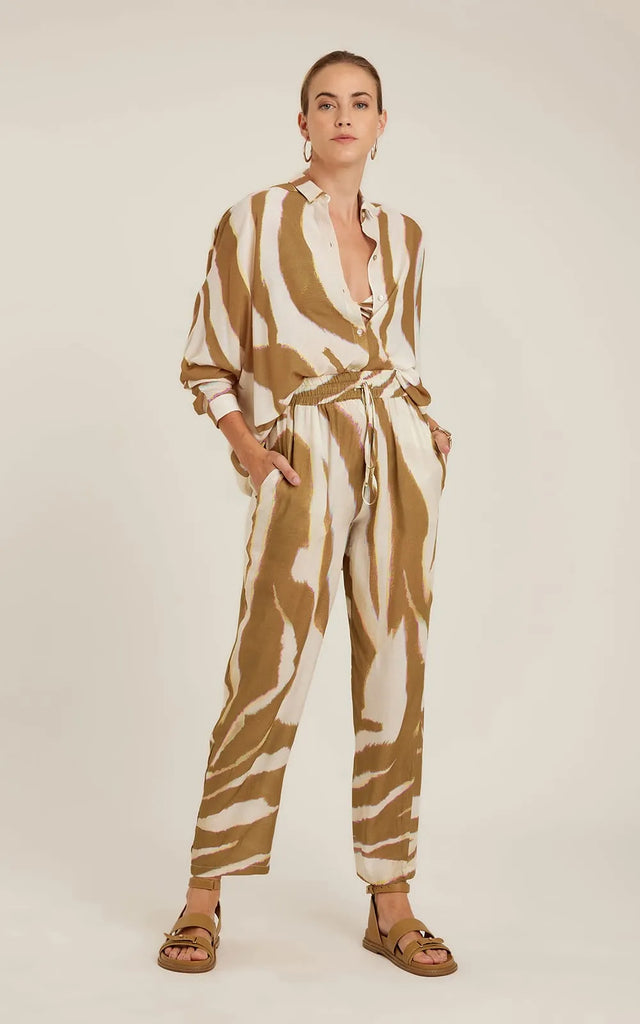 Pantalone elastico stampa zebra colore beige