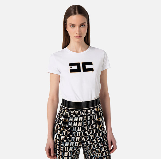 T-shirt in cotone con logo in velluto