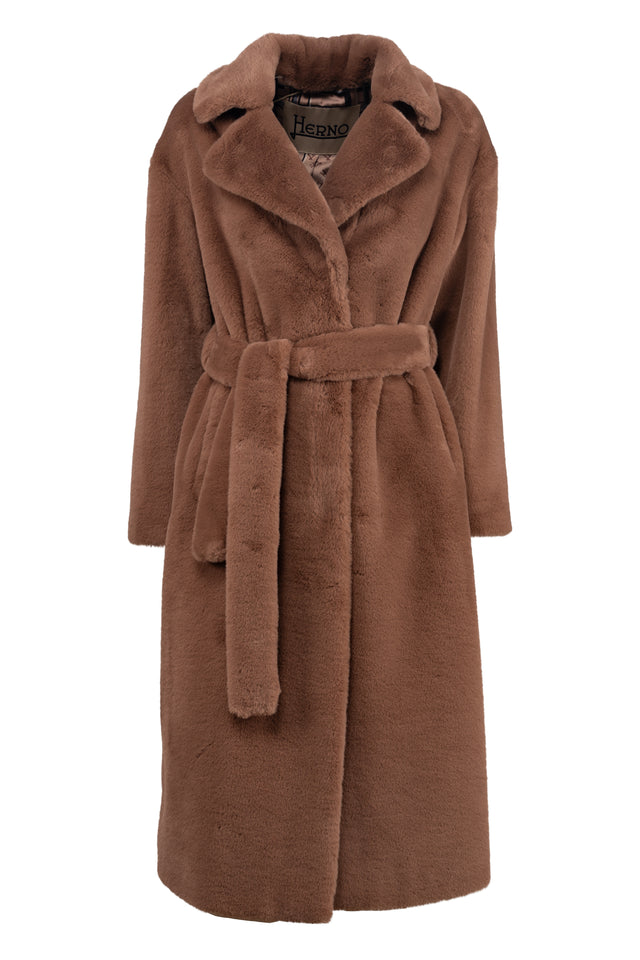 CAPPOTTO CINTURA ECOPELLICCIA BEIGE