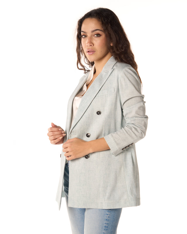 Giacca resca doppio petto over color acqua