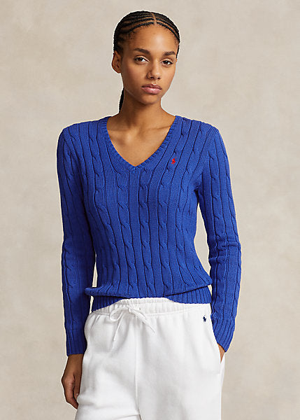 Maglia in cotone a trecce con scollo a V