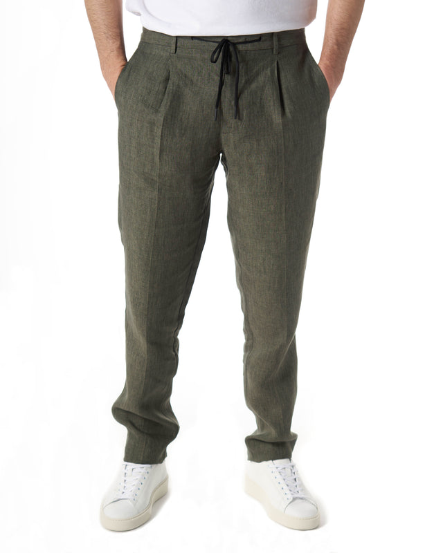 Pantaloni lino color militare