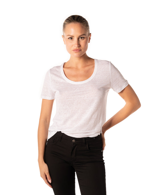 t-shirt girocollo 100% lino colore bianco