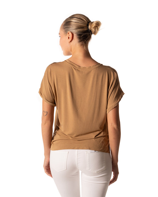t-shirt seta stretch manica corta colore caramello