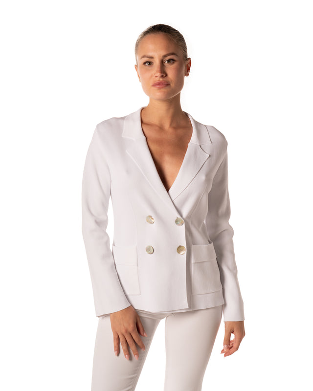 giacca doppio petto in maglia colore bianco