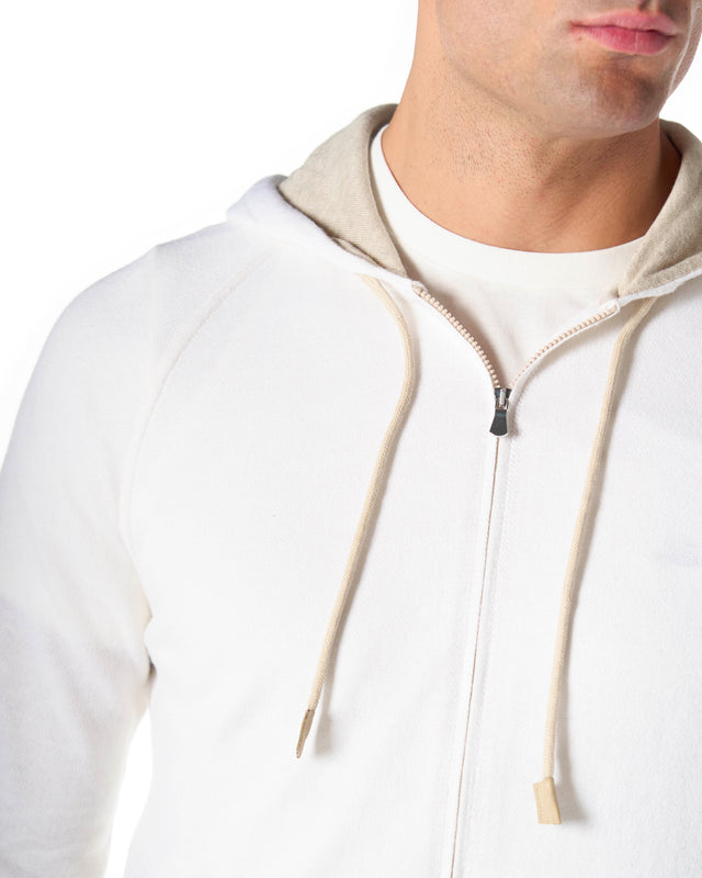 Felpa full zip misto cachmere color bianco