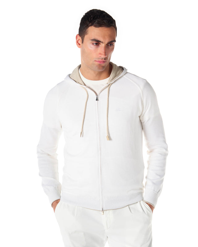 Felpa full zip misto cachmere color bianco