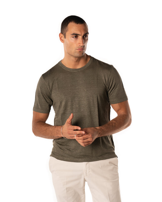 T shirt lino wash stretch color militare