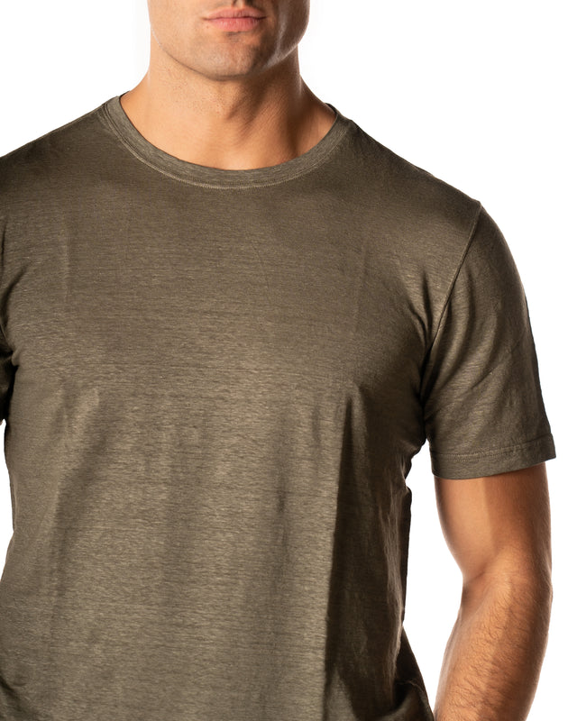 T shirt lino wash stretch color militare