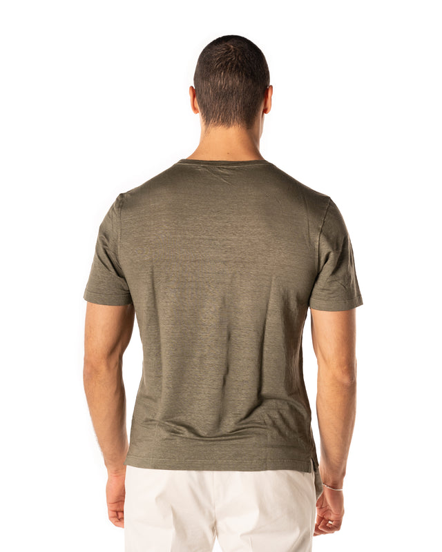 T shirt lino wash stretch color militare