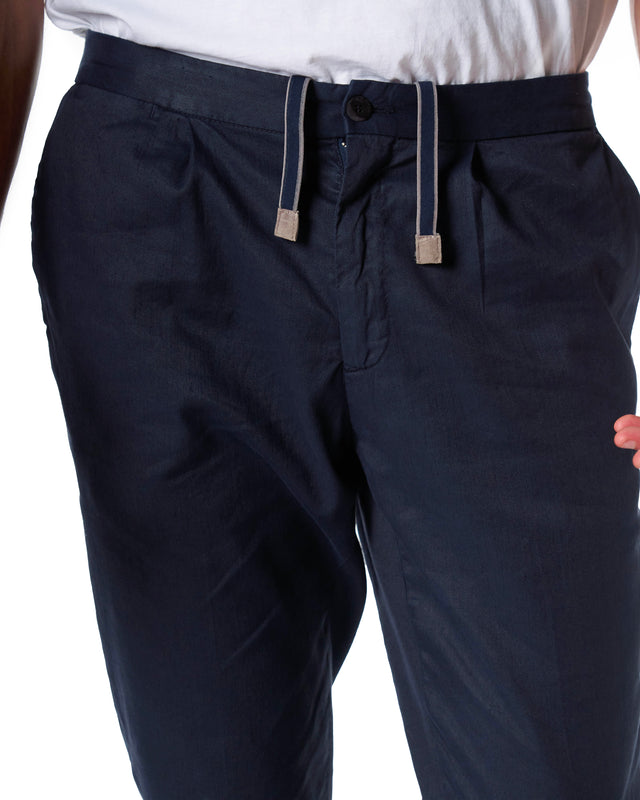 Pantaloni lino cotone color blu