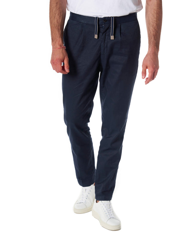 Pantaloni lino cotone color blu