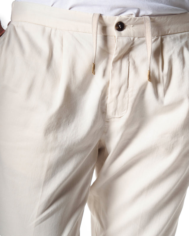 Pantaloni lino cotone color burro