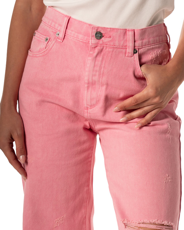 jeans con strappi largo colore rosa