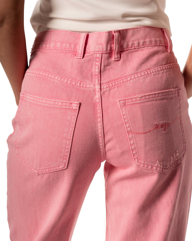 jeans con strappi largo colore rosa