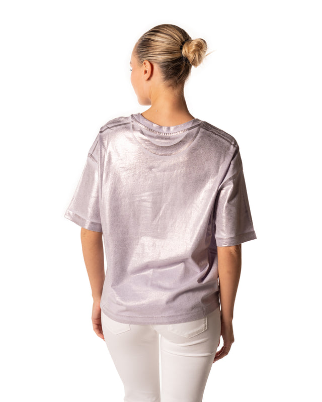 t-shirt manica corta laminata colore lilla made in italy
