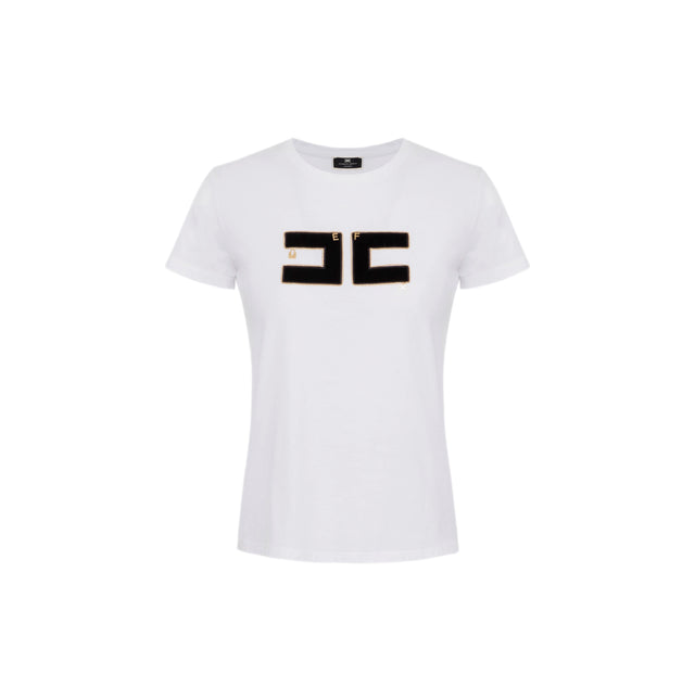 T-shirt in cotone con logo in velluto