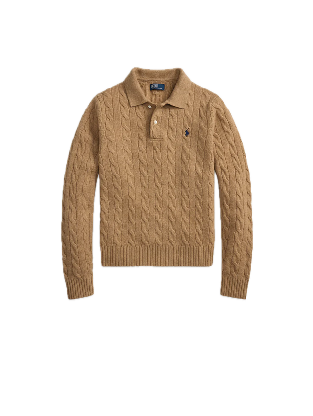 MAGLIA POLO IN LANA E CASHMERE A TRECCE