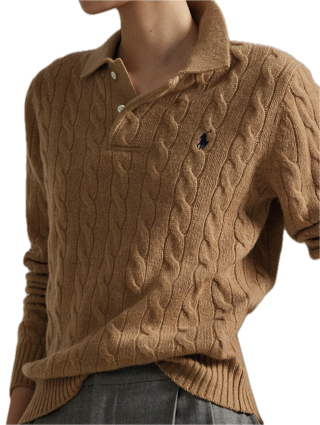 MAGLIA POLO IN LANA E CASHMERE A TRECCE